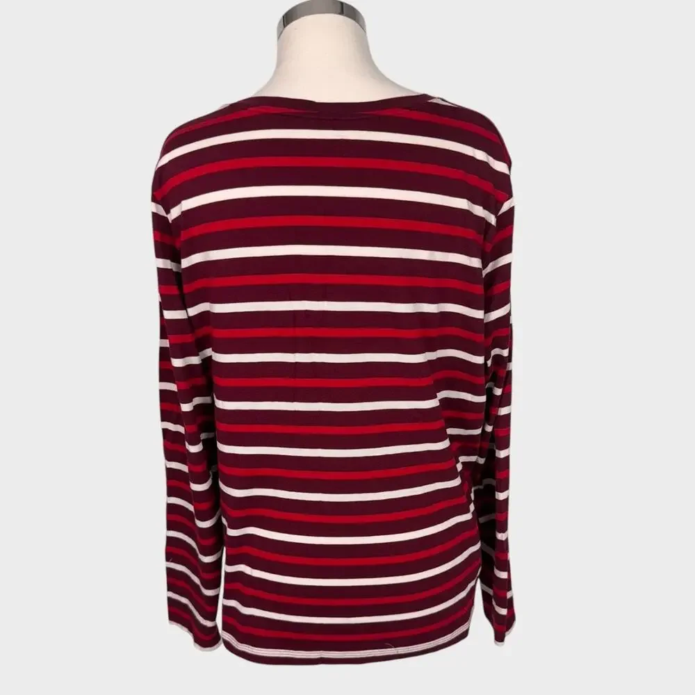 Lands' End Large 14-16 Relaxed Fit Supima Cotton Striped V Neck Long Sleeve T